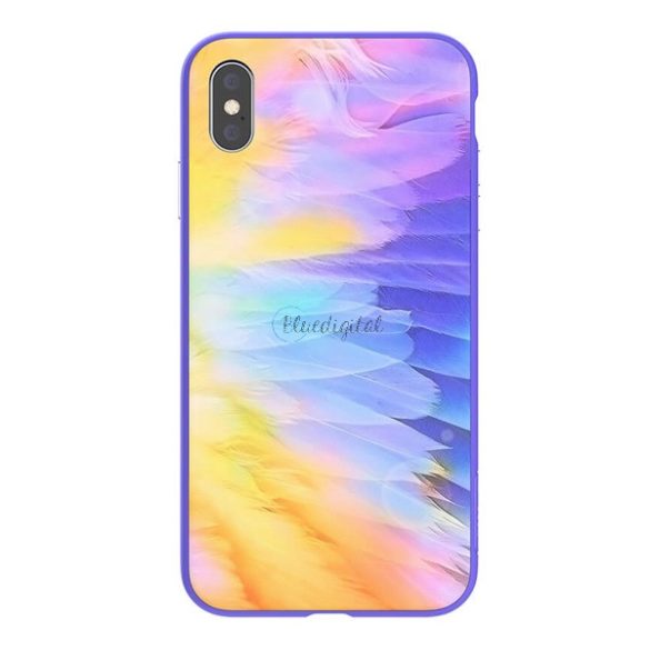 NILLKIN OMBRE telefonvédő szilikon keret (BUMPER, közepesen ütésálló, edzett üveg hátlap, színes) LILA Apple iPhone XS Max 6.5