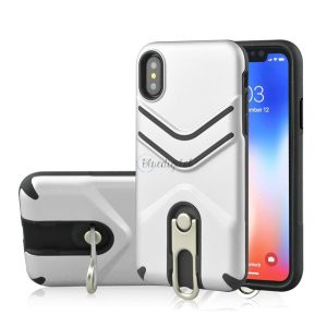 Defender műanyag telefonvédő (közepesen ütésálló, gumírozott, fém kitámasztó) EZÜST Apple iPhone XR 6.1