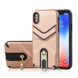 Defender műanyag telefonvédő (közepesen ütésálló, gumírozott, fém kitámasztó) ROZÉARANY Apple iPhone XS Max 6.5