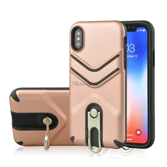 Defender műanyag telefonvédő (közepesen ütésálló, gumírozott, fém kitámasztó) ROZÉARANY Apple iPhone XS Max 6.5