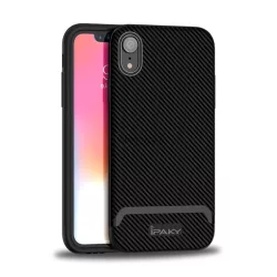   IPAKY szilikon telefonvédő (műanyag keret, közepesen ütésálló, karbon minta) FEKETE Apple iPhone XR 6.1