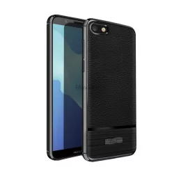   Szilikon telefonvédő (közepesen ütésálló, bőr hatású, szálcsiszolt) FEKETE Huawei Y5 2018 (Y5 Prime 2018), Honor 7S