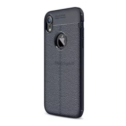   Szilikon telefonvédő (közepesen ütésálló, bőr hatású, varrás minta, logó kivágás) SÖTÉTKÉK Apple iPhone XR 6.1