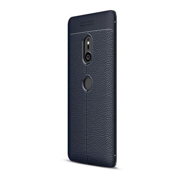 Szilikon telefonvédő (közepesen ütésálló, bőr hatású, varrás minta) SÖTÉTKÉK Sony Xperia XZ3 (H9436)