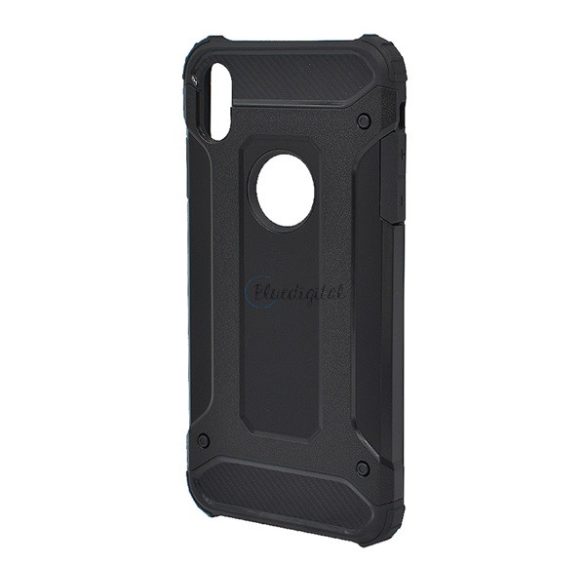 Defender műanyag telefonvédő (közepesen ütésálló, szilikon belső, fémhatás, logó kivágás) FEKETE Apple iPhone XS Max 6.5