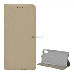   Tok álló, bőr hatású (FLIP, oldalra nyíló, asztali tartó funkció, rombusz minta) ARANY Apple iPhone XS Max 6.5