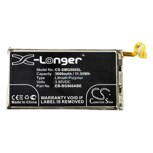 CAMERON SINO Li-Polymer akku (3.85V/3000mAh, Samsung EB-BG960ABE kompatibilis) FEKETE Samsung Galaxy S9 (SM-G960)