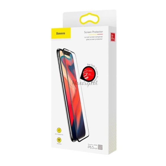 BASEUS képernyővédő üveg (3D lekerekített szél, ultravékony, karcálló, 0.23mm, 9H) FEKETE Apple iPhone XS Max 6.5, Apple iPhone 11 Pro Max