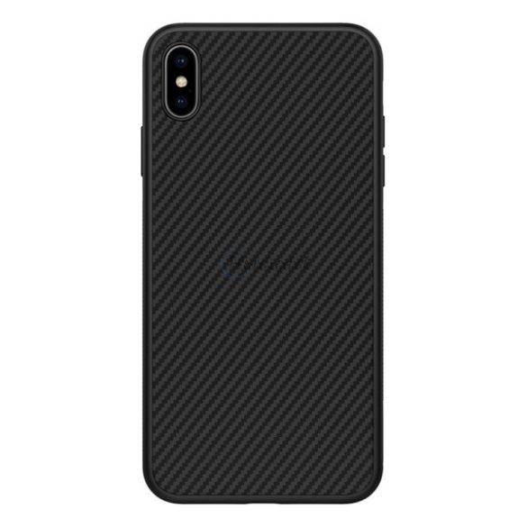 NILLKIN SYNTHETIC FIBER műanyag telefonvédő (környezetbarát, karbon minta) FEKETE Apple iPhone XS Max 6.5