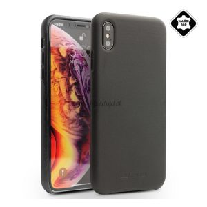 QIALINO műanyag telefonvédő (valódi bőr bevonat, sima felületű) FEKETE Apple iPhone XS Max 6.5