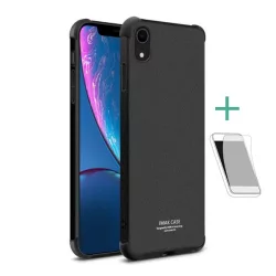   IMAK szilikon telefonvédő (közepesen ütésálló, légpárnás sarok, matt + képernyővédő fólia) FEKETE Apple iPhone XR 6.1