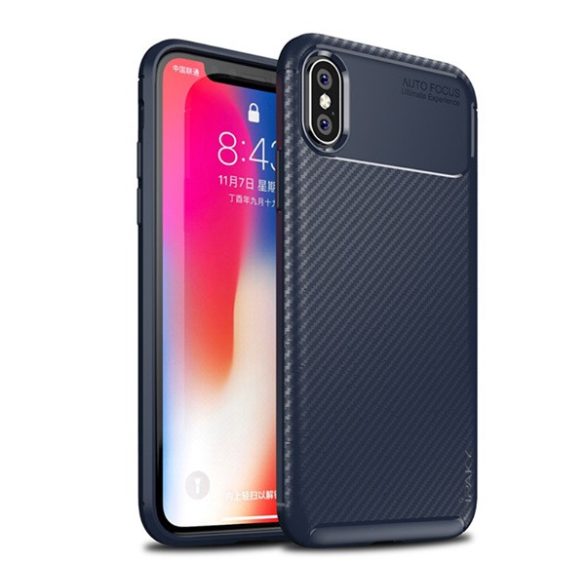 IPAKY szilikon telefonvédő (karbon minta) SÖTÉTKÉK Apple iPhone X 5.8, Apple iPhone XS 5.8