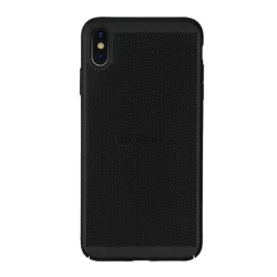   Műanyag telefonvédő (gumírozott, lyukacsos minta) FEKETE Apple iPhone XS Max 6.5