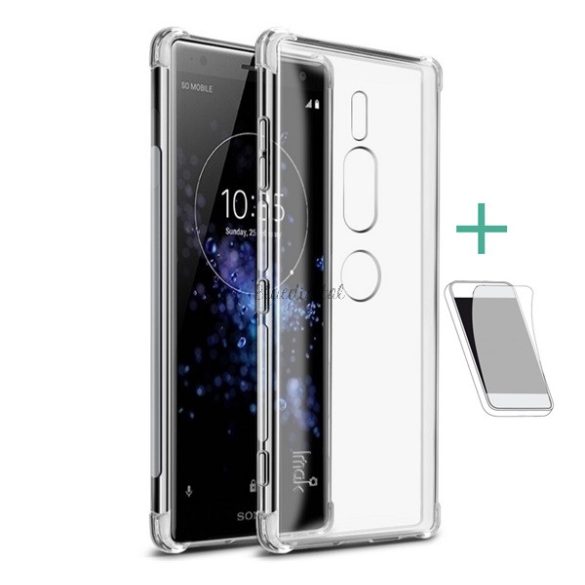 IMAK szilikon telefonvédő (közepesen ütésálló, légpárnás sarok + képernyővédő fólia) ÁTLÁTSZÓ Sony Xperia XZ2 Premium (H8166)