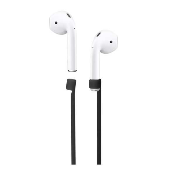 Szilikon tartó (nyakba akasztható, elvesztés gátló, Apple AirPods) FEKETE 