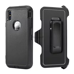   Defender műanyag telefonvédő (közepesen ütésálló, asztali tartó, szilikon hátlap, 360° védelem, logó kivágás) FEKETE Apple iPhone XS Max 6.5
