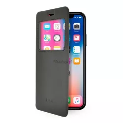   4-OK tok álló, bőr hatású (FLIP, oldalra nyíló, asztali tartó funkció, hívószámkijelzés, View Window) FEKETE Apple iPhone XS Max 6.5