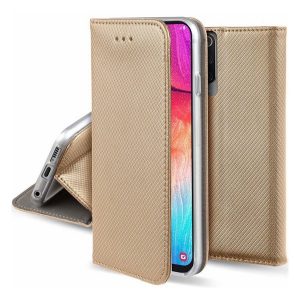 Tok álló, bőr hatású (FLIP, oldalra nyíló, asztali tartó funkció, rombusz minta) ARANY Samsung Galaxy J6 Plus (SM-J610F)