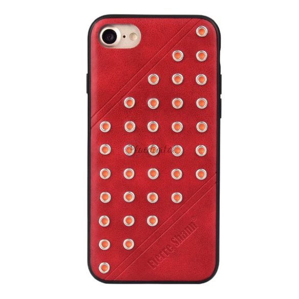 FIERRE SHANN műanyag telefonvédő (bőr hatású hátlap, szegecses) PIROS Apple iPhone 7 4.7, Apple iPhone 8 4.7, Apple iPhone SE 2 (2020), Apple iPhone SE 3 (2022)