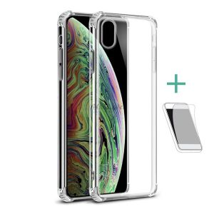 IMAK szilikon telefonvédő (közepesen ütésálló, légpárnás sarok + képernyővédő fólia) ÁTLÁTSZÓ Apple iPhone XS Max 6.5