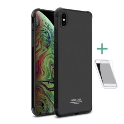   IMAK szilikon telefonvédő (közepesen ütésálló, légpárnás sarok, matt + képernyővédő fólia) FEKETE Apple iPhone XS Max 6.5