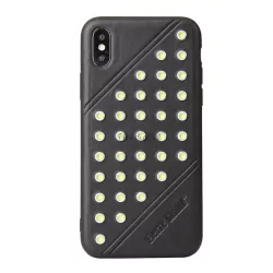   FIERRE SHANN műanyag telefonvédő (bőr hatású hátlap, szegecses) FEKETE Apple iPhone XS 5.8, Apple iPhone X 5.8