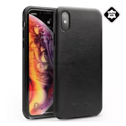   QIALINO műanyag telefonvédő (valódi bőr bevonat) FEKETE Apple iPhone XS Max 6.5