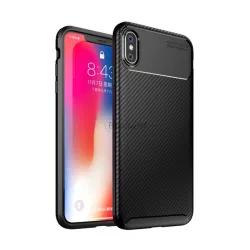   Szilikon telefonvédő (közepesen ütésálló, légpárnás sarok, karbon minta) FEKETE Apple iPhone XS Max 6.5