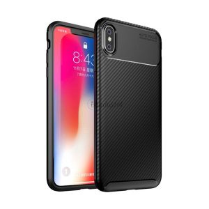 Szilikon telefonvédő (közepesen ütésálló, légpárnás sarok, karbon minta) FEKETE Apple iPhone XS Max 6.5