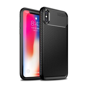 Szilikon telefonvédő (közepesen ütésálló, légpárnás sarok, karbon minta) FEKETE Apple iPhone X 5.8, Apple iPhone XS 5.8