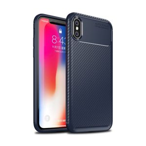 Szilikon telefonvédő (közepesen ütésálló, légpárnás sarok, karbon minta) SÖTÉTKÉK Apple iPhone XS 5.8, Apple iPhone X 5.8