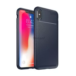   Szilikon telefonvédő (közepesen ütésálló, légpárnás sarok, karbon minta) SÖTÉTKÉK Apple iPhone XS Max 6.5