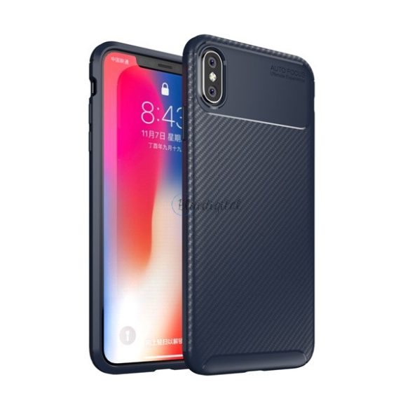 Szilikon telefonvédő (közepesen ütésálló, légpárnás sarok, karbon minta) SÖTÉTKÉK Apple iPhone XS Max 6.5