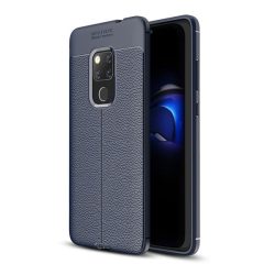   Szilikon telefonvédő (közepesen ütésálló, bőr hatású, varrás minta) SÖTÉTKÉK Huawei Mate 20