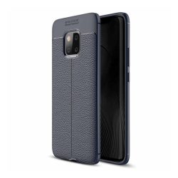   Szilikon telefonvédő (közepesen ütésálló, bőr hatású, varrás minta) SÖTÉTKÉK Huawei Mate 20 Pro