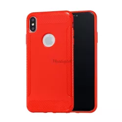   Szilikon telefonvédő (közepesen ütésálló, karbon minta, logó kivágás) PIROS Apple iPhone XS Max 6.5