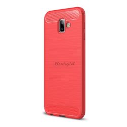   Szilikon telefonvédő (közepesen ütésálló, légpárnás sarok, szálcsiszolt, karbon minta) PIROS Samsung Galaxy J6 Plus (SM-J610F)