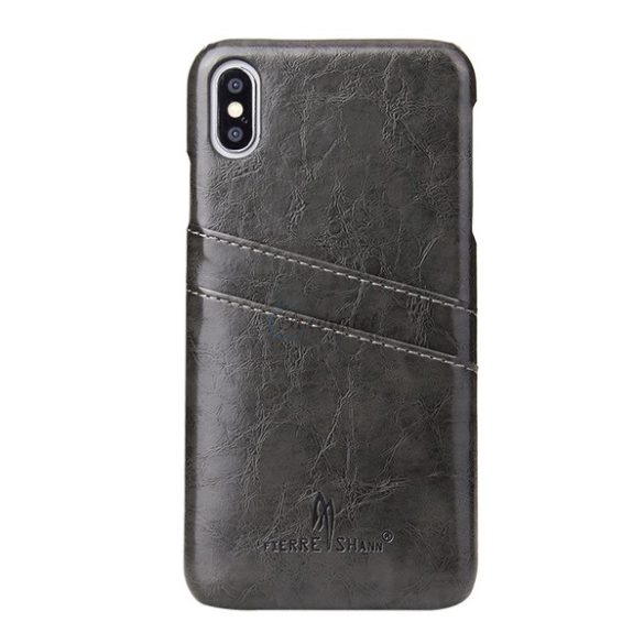 FIERRE SHANN műanyag telefonvédő (bőr hatású hátlap, bankkártya tartó) FEKETE Apple iPhone XS Max 6.5
