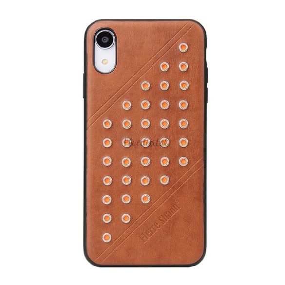 FIERRE SHANN műanyag telefonvédő (bőr hatású hátlap, szegecses) BARNA Apple iPhone XR 6.1