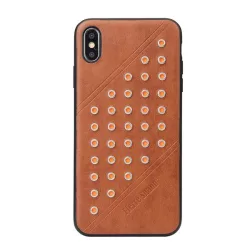   FIERRE SHANN műanyag telefonvédő (bőr hatású hátlap, szegecses) BARNA Apple iPhone XS Max 6.5