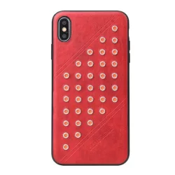   FIERRE SHANN műanyag telefonvédő (bőr hatású hátlap, szegecses) PIROS Apple iPhone XS Max 6.5