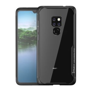 IPAKY műanyag telefonvédő (szilikon keret, közepesen ütésálló, átlátszó hátlap, légpárnás sarok) FEKETE Huawei Mate 20