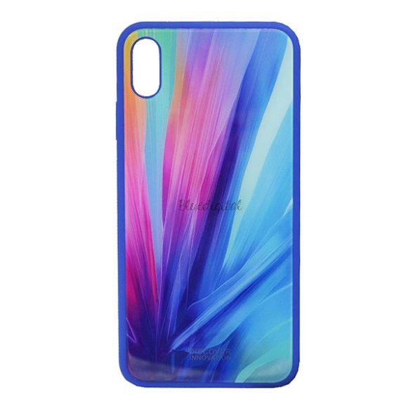 NILLKIN TEMPERED PLAID telefonvédő szilikon keret (BUMPER, edzett üveg hátlap, csíkos) SZÍNES Apple iPhone XS Max 6.5