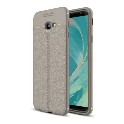   Szilikon telefonvédő (közepesen ütésálló, bőr hatású, varrás minta) SZÜRKE Samsung Galaxy J4 Plus (SM-J415F)