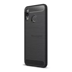   Szilikon telefonvédő (közepesen ütésálló, légpárnás sarok, szálcsiszolt, karbon minta) FEKETE Huawei Nova 3