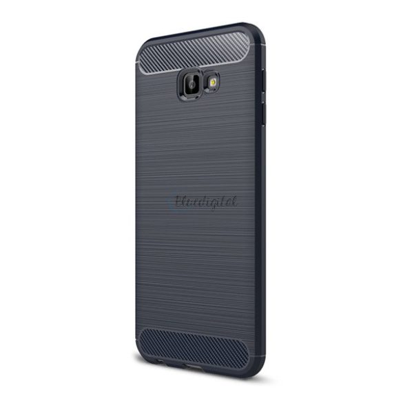 Szilikon telefonvédő (közepesen ütésálló, légpárnás sarok, szálcsiszolt, karbon minta) SÖTÉTKÉK Samsung Galaxy J4 Plus (SM-J415F)