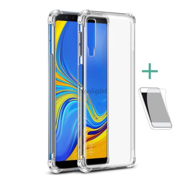 IMAK szilikon telefonvédő (közepesen ütésálló, légpárnás sarok + képernyővédő fólia) ÁTLÁTSZÓ Samsung Galaxy A7 (2018) SM-A750F