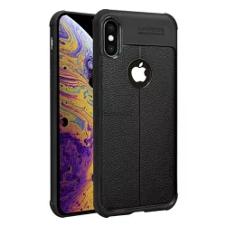   IMAK VEGA szilikon telefonvédő (közepesen ütésálló, bőr hatású, varrás minta, légpárnás sarok, logó kivágás) FEKETE Apple iPhone XS Max 6.5
