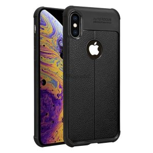 IMAK VEGA szilikon telefonvédő (közepesen ütésálló, bőr hatású, varrás minta, légpárnás sarok, logó kivágás) FEKETE Apple iPhone XS Max 6.5