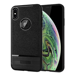   Szilikon telefonvédő (közepesen ütésálló, bőr hatású, szálcsiszolt, logó kivágás) FEKETE Apple iPhone XS Max 6.5